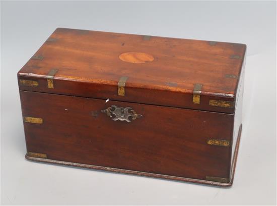 A 19th century large brass-bound mahogany two-division tea caddy